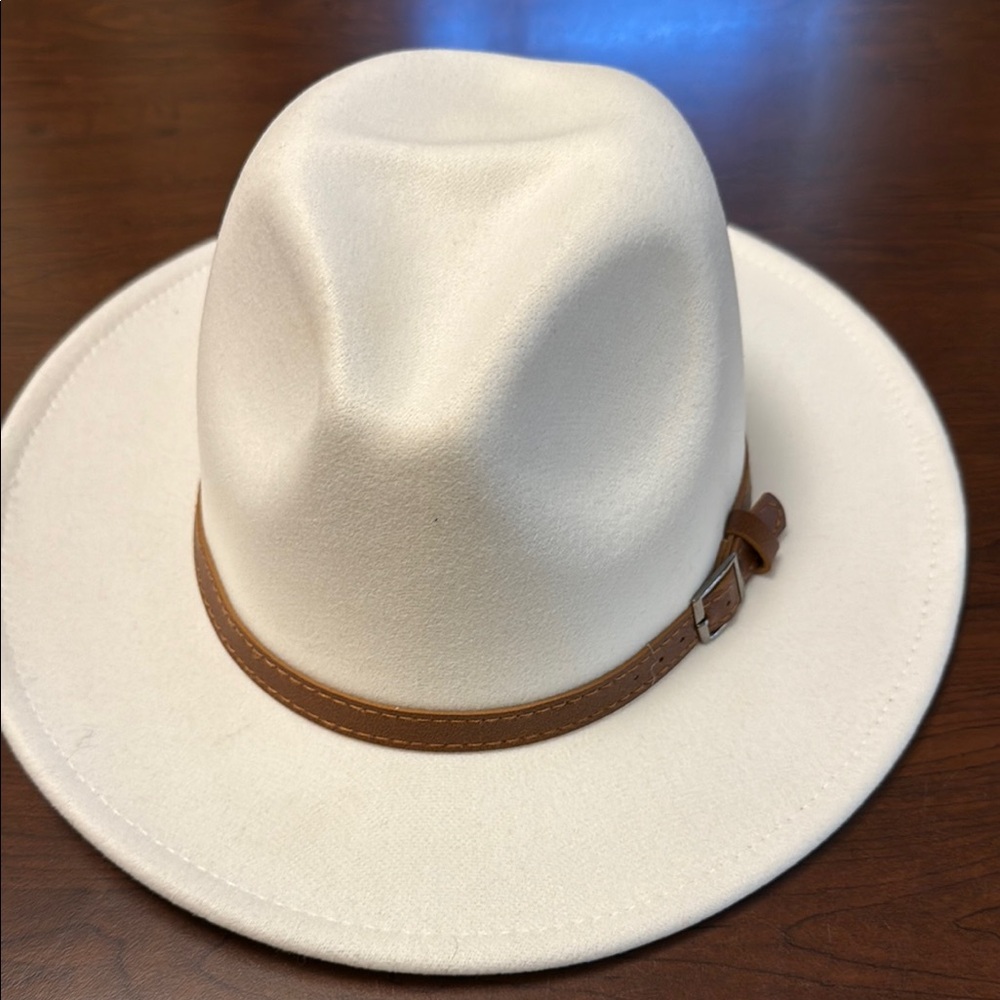 Stylish Cream Fedora Hat with Tan Band